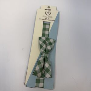 The Class Club Boys Green White Plaid 100% Silk Adjustable Closure Bow Tie
